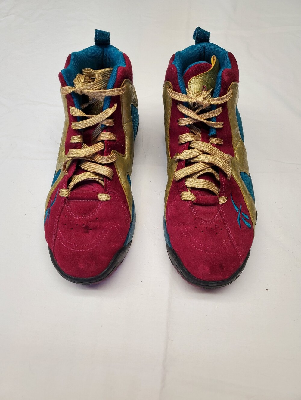 Reebok Kamikaze II Mid Womens 6.5 Burgundy Teal Gold Snake Shawn Kemp Retro